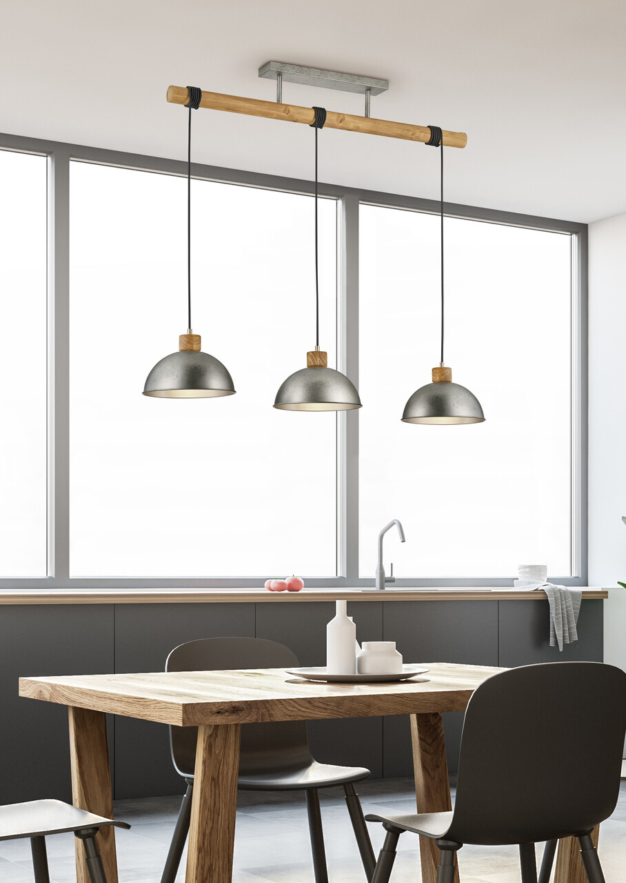 Lustra Delhi, TRIO, 107.5x25.5x215 cm, 42W, 3x E27, metal, nichel antic/natur - imagine 5
